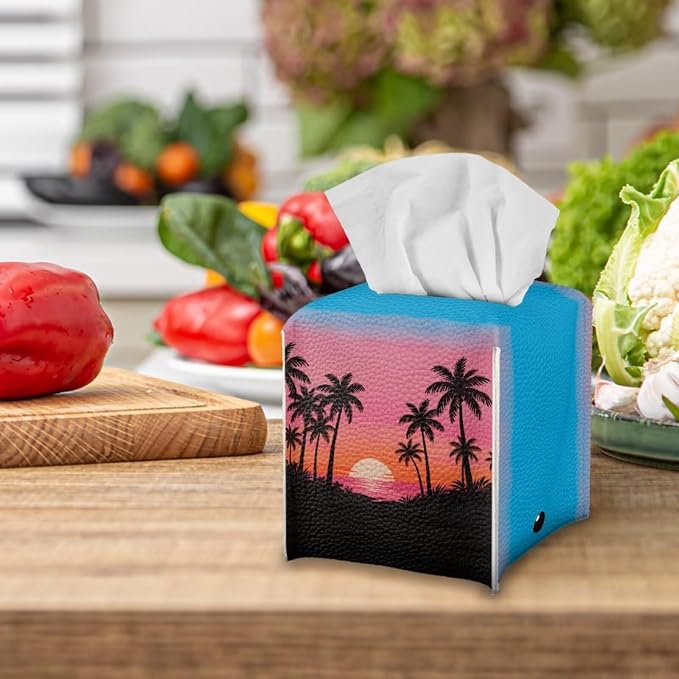 Sunset Tissue Box Holder Waterproof PU Leather Square Modern Tissue Box Cover - Image 5