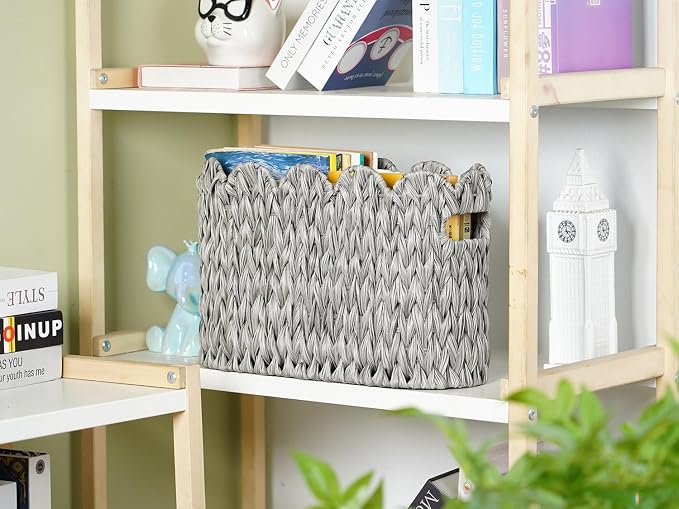 Grey Toilet Paper Storage Basket, Scalloped Baskets - Image 8