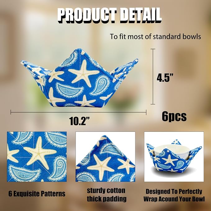 Cotton Microwavable Bowl Cozy ，Set of 6，Microwave-Safe Hot Bowl Holders - Image 3