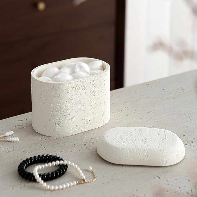 Bathroom Qtip Holder Container, Travertine Stone Look Storage Jars - Image 4