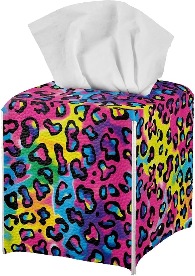 Rainbow Leopard Tissue Box Holder Waterproof PU Leather Square Tissue Box Cover - Image 2