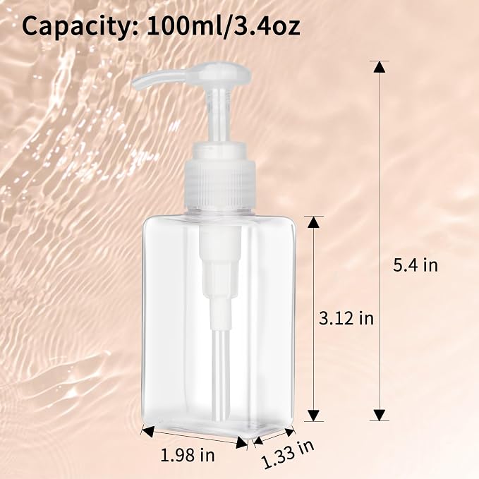 100ml Pump Bottle Dispenser Jansburg 2 Pack Refillable Flat Square Plastic - Image 3