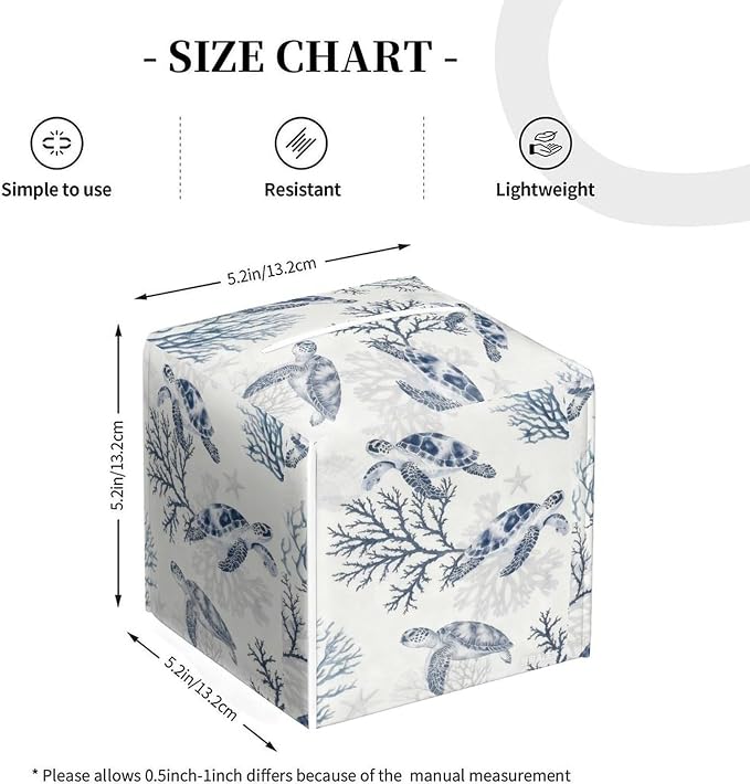 Sea Turtle Tissue Box Cover Leather Tissue Box Holder Square Facial Paper - Image 2
