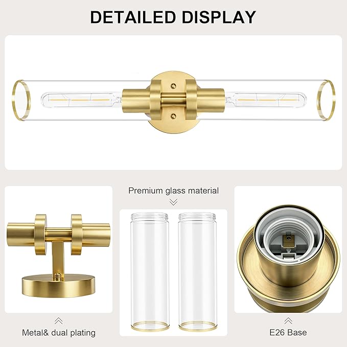 Gold Wall Sconces, Bathroom Sconces Vanity Light Fixtures - Image 4