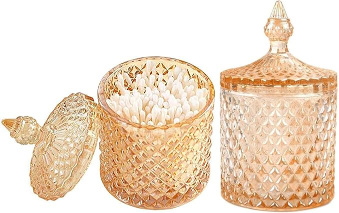 Colorful Home Decorative Jar Qtips Holder Dispenser Glass Storage Container by Unknown