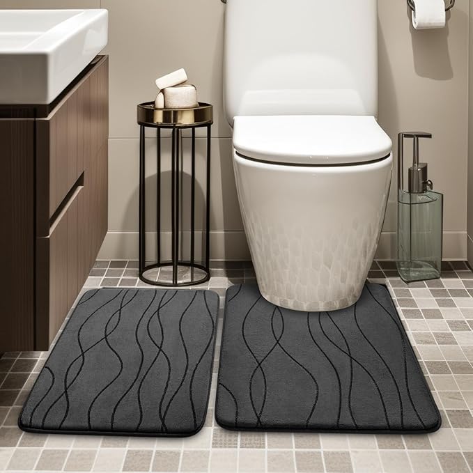 YIHOUSE Memory Foam Grey Bathroom Rug Sets 2 Piece, Ultra Absorbent Bath Mat - Image 3