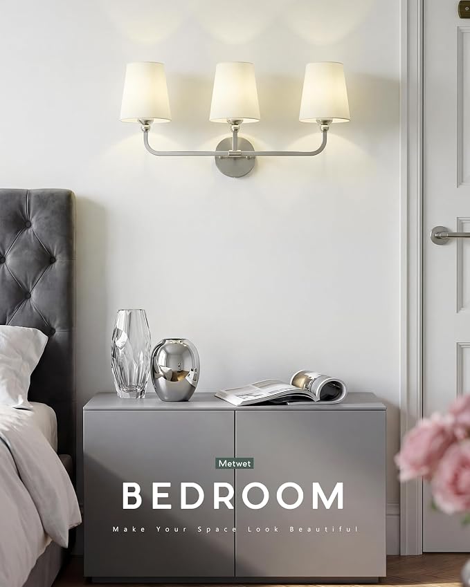 3-Light Bathroom Light Fixtures, Brushed Nickel Vanity Lights - Image 6
