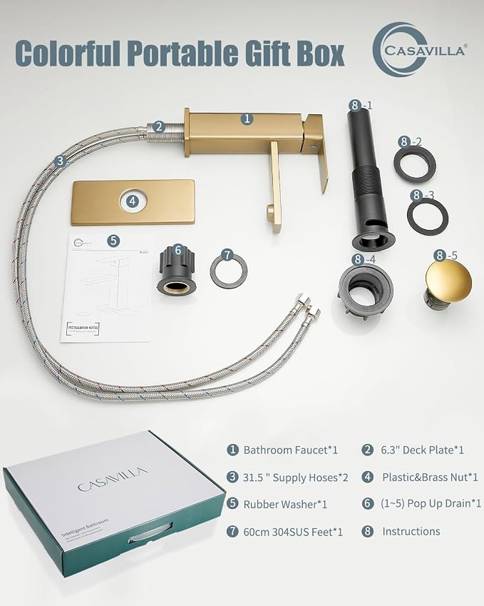 Bathroom Faucet, Brushed Gold Bathroom Sink Faucets & Parts, Vanity Faucet - Image 9