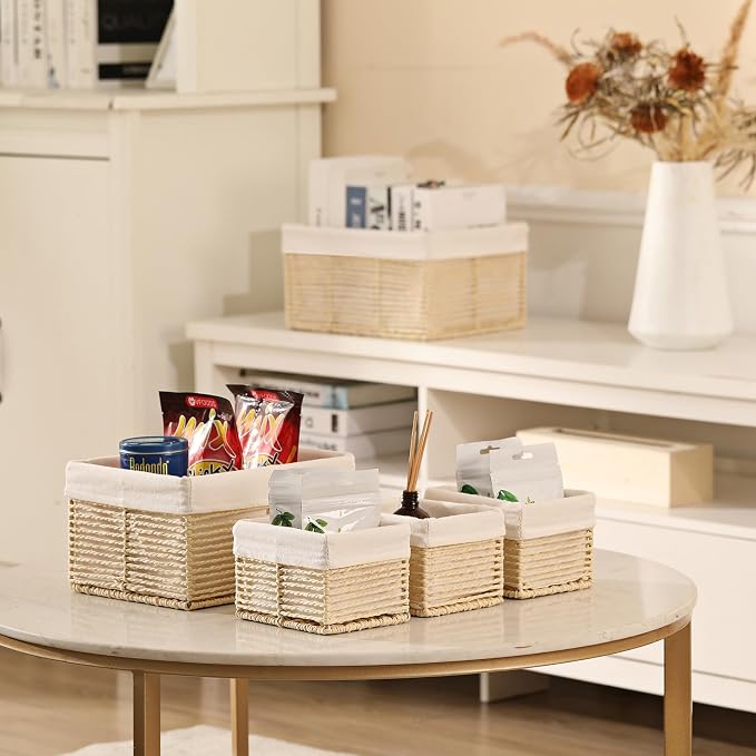 Vagusicc Wicker Storage Basket, Hand-Woven Paper Rope Basket, Rectangular Small - Image 4