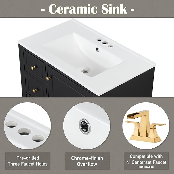 30" Bathroom Vanity with Sink, Harper & Bright Designs Free Standing Single - Image 8