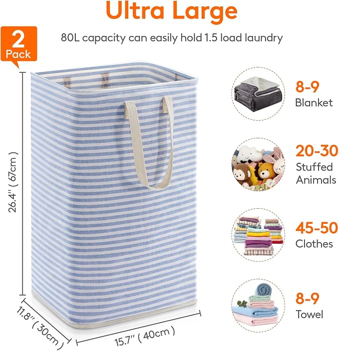 Lifewit 2 Pack Laundry Basket 80L Each, Collapsible Clothes Hamper - Image 3