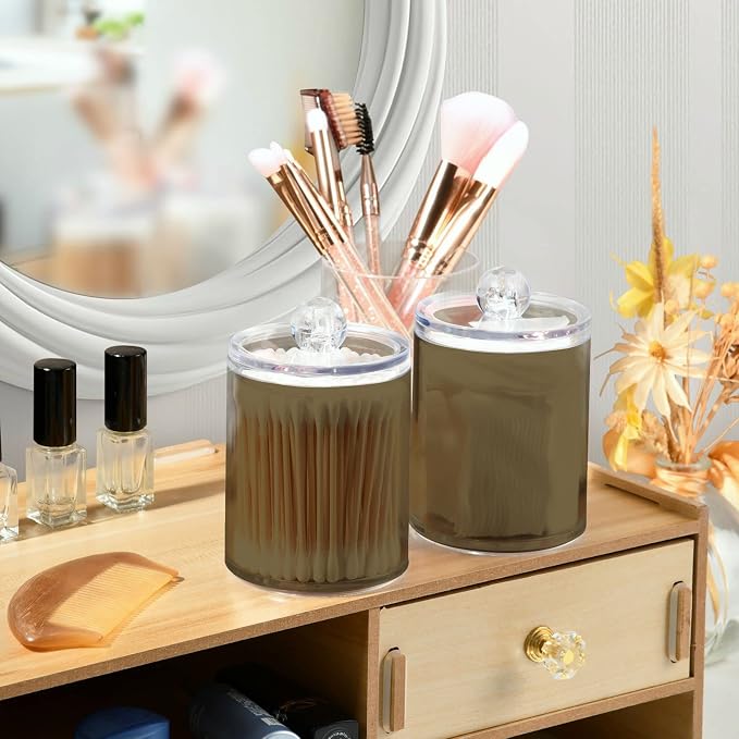 Tan Qtip Holder Organizer Dispenser Cotton Swabs Cans Plastic Jars - Image 6