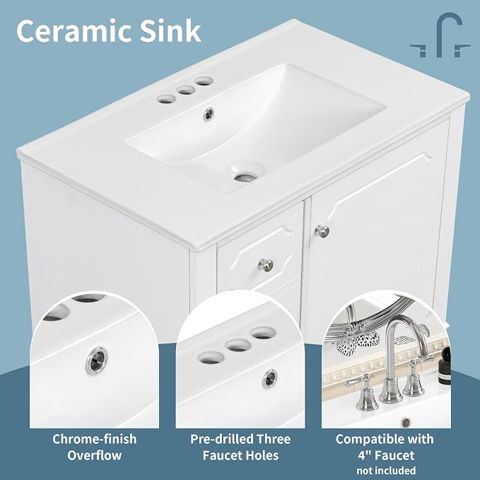 30" Bathroom Vanity with Sink, Harper & Bright Designs Free Standing Single - Image 6