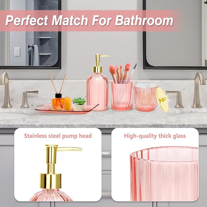 Jenseits Pink Bathroom Accessories Set, Soap Dispenser, Toothbrush Holder - Image 9