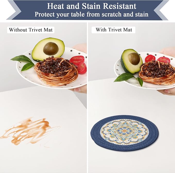 SHACOS 8 Inches Trivets for Hot Dishes, 4 Pieces Cotton and Felt Floral Pattern - Image 4