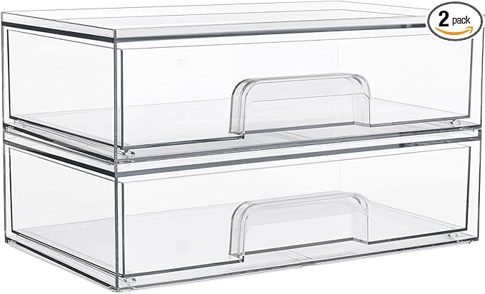 Vtopmart 12.1''W Clear Stackable Storage Drawers, 2 Pack Acrylic Plastic by Vtopmart