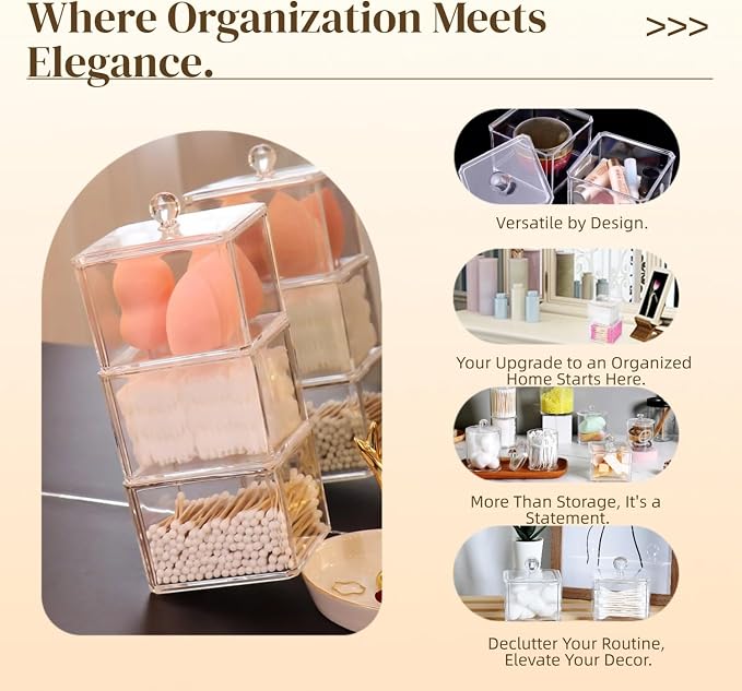 Stackable Square Acrylic Cotton Ball Holder Q-tip Holder Bathroom Swab Dispenser - Image 6