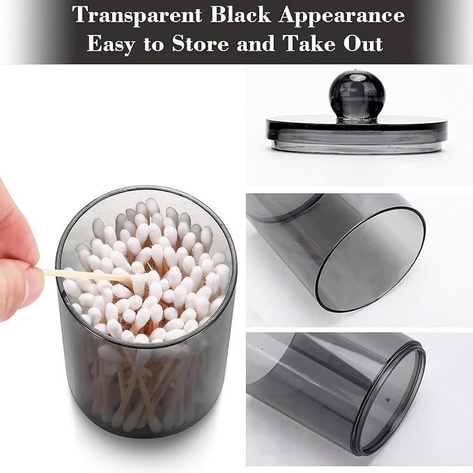 3 Pack Cotton Buds Dispenser, Pad Holder, 10 oz Clear Black Cotton Swab Holder - Image 3