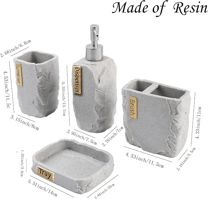 Hymmah Bathroom Accessories Set, Marble Design Toothbrush Holder, Farmhouse - Image 2