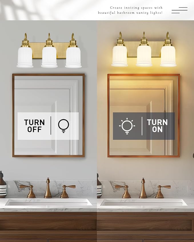 3-Light Bathroom Light Fixture, HWH Modern Vanity Light, Brushed Gold Wall - Image 4