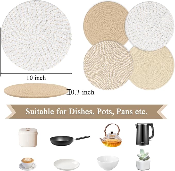 SHACOS 10 Inches Trivets for Hot Dishes, 4 Pieces Cotton Trivets Mats for - Image 3