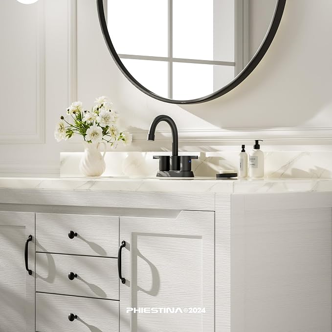 Phiestina 4 Inch 2 Handle Centerset Matte Black Lead-Free Modern Bathroom - Image 2
