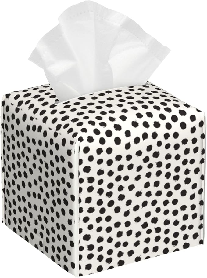 Polka Dot Black Circle Tissue Box Cover Square, Abstract Round Brush Strokes by sndheke