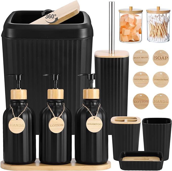 Black Bathroom Accessories Set 17PCS Bathroom Set by BetterbathroomwithXLHOME