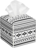 Boho Black White Geometric Tissue Box Cover Square, Abstract Tribal Symbol by sndheke