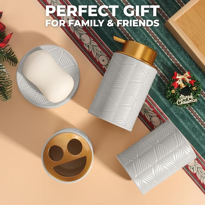 Ceramic Bathroom Accessories Set, Toothbrush Holder, Vanity Tray, and Tumbler - Image 6