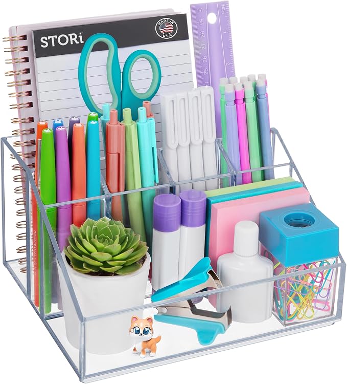 STORi Chloe Clear Plastic Stackable Desk Organizer, Rectangular 6-Compartment by STORi