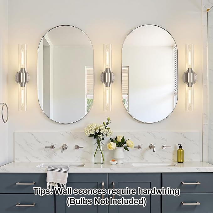 Wall Sconces Set of Two, Brushed Nickel Bathroom Sconces Wall Lighting - Image 3