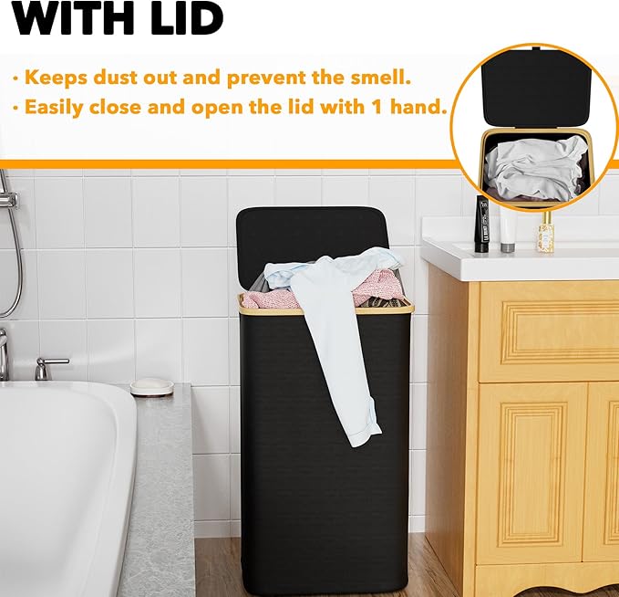 SpaceAid Laundry Hamper with Lid, 110L Large Tall Clothes Basket Bin with - Image 3