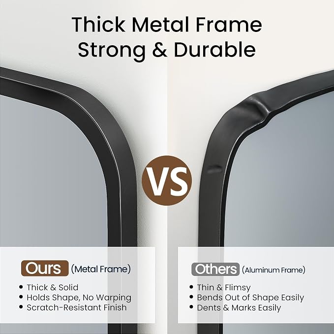 2-Pack 22x30 Inch Matte Black Bathroom Vanity Mirrors | Flush Mount Deep Set - Image 6