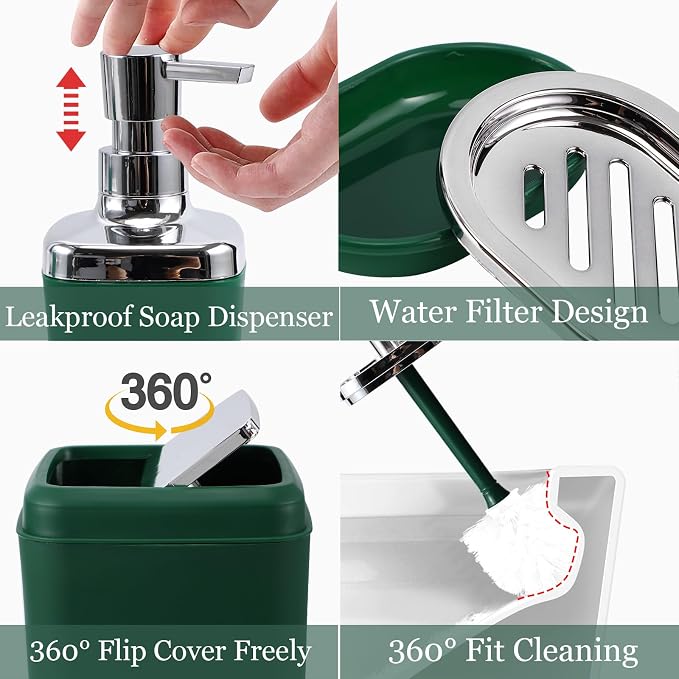 Dark Green Bathroom Accessories Set, Toothbrush Holder, Toothbrush Cup - Image 4