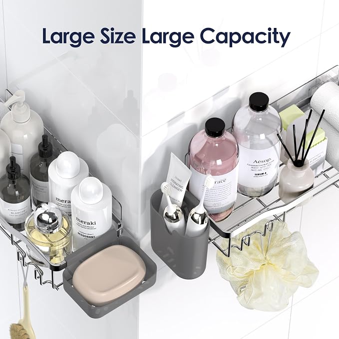Shower Caddy Adhesive Shower Organizer 8-Pack, Rustproof Stainless Steel - Image 9