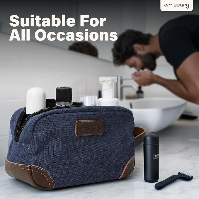 emissary Men's Toiletry Bag, Leather and Canvas Travel Toiletry Bag, Dopp Kit - Image 7