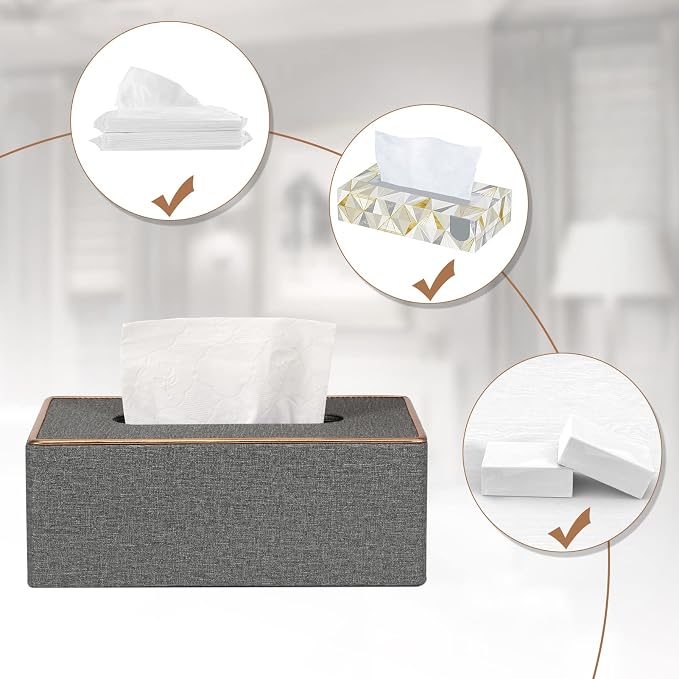 Tissue Box Cover, PU Leather Tissue Box Holder Rectangular Box Covers - Image 4