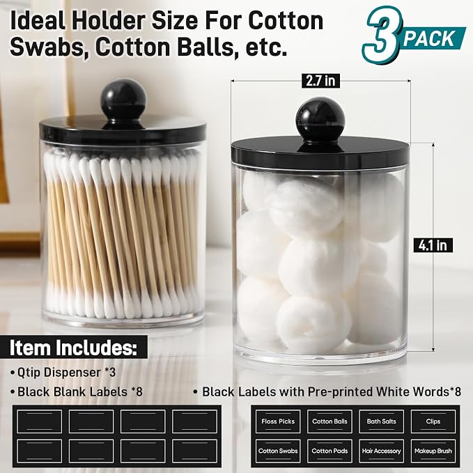 3 Pack Acrylic Qtip Holder Dispenser - Image 3