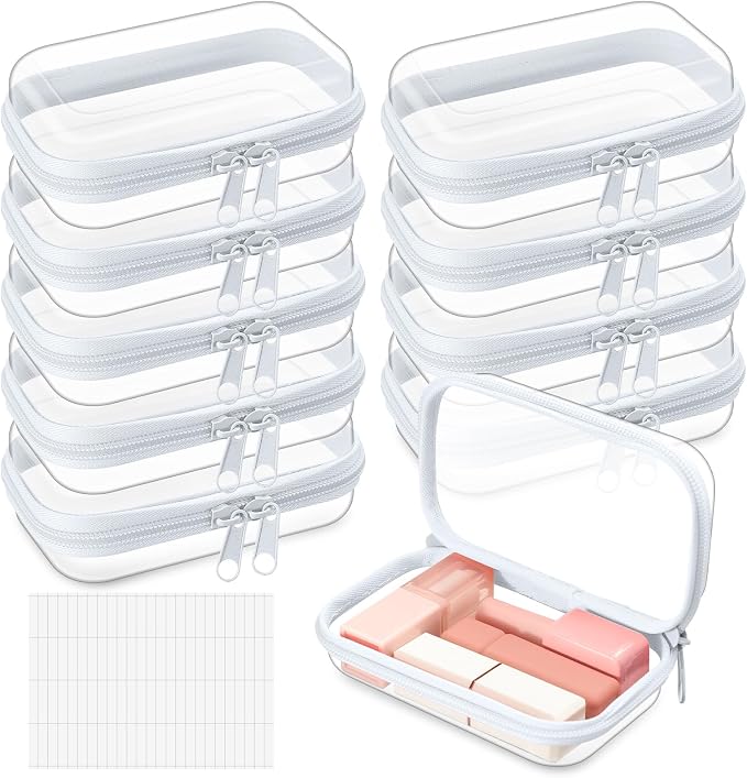 Sanwuta 10 Pcs Hard Zipper Case Clear Hard Pouches Plastic Zipper Pencil Box by Sanwuta