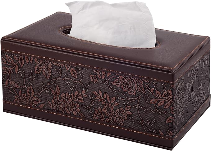 PU Leather Tissue Box Cover Tissue Box Holder Rectangle Tissues Organizer by XNONE