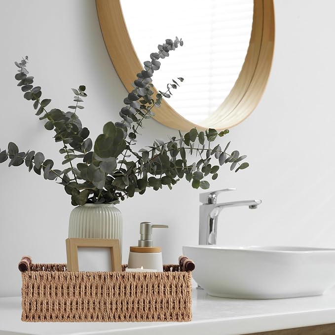 Boao 3 Pcs Boho Storage Wicker Baskets Handmade Woven Decorative Paper Rope - Image 4