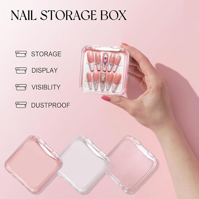 9 Pcs Press On Nail Storage Box in 3 Colors, Acrylic Fake Nail Case - Image 2