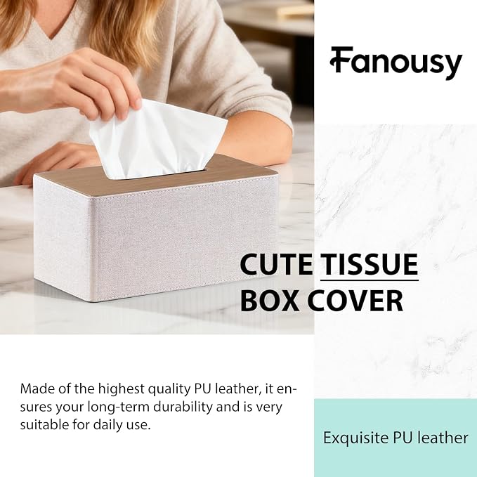 Larger Tissue Box Cover, Modern PU Leather Rectangular Facial Tissue Holder - Image 3