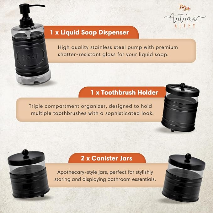 Autumn Alley Farmhouse Matte Black Bathroom Accessories Set - Image 4