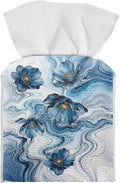 Blue Marble Flower Tissue Box Holder Waterproof PU Leather Square Modern Tissue by Pzuqiu
