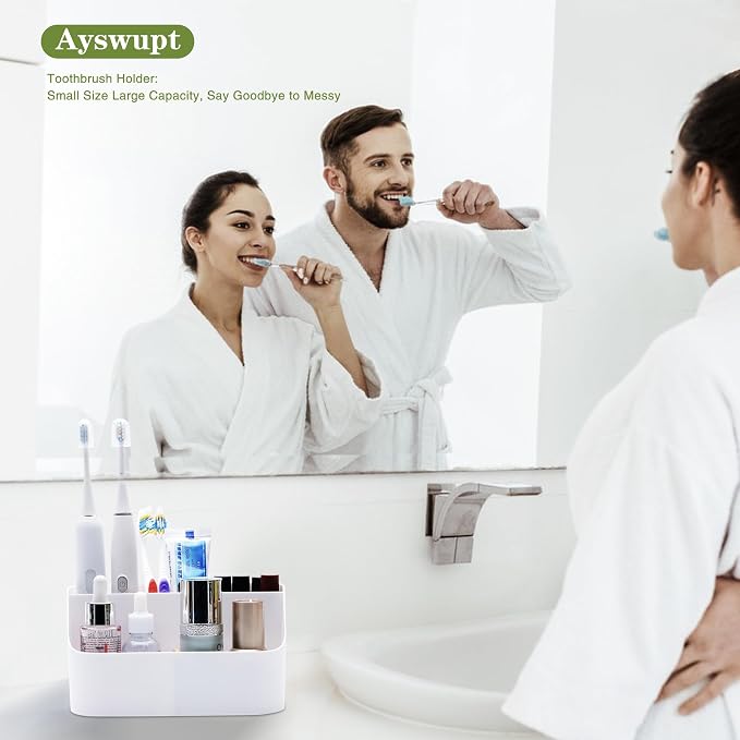 Set of 2 Toothbrush Holder for Bathrooms, 5 Slot Electric Toothbrush Toothpaste - Image 4