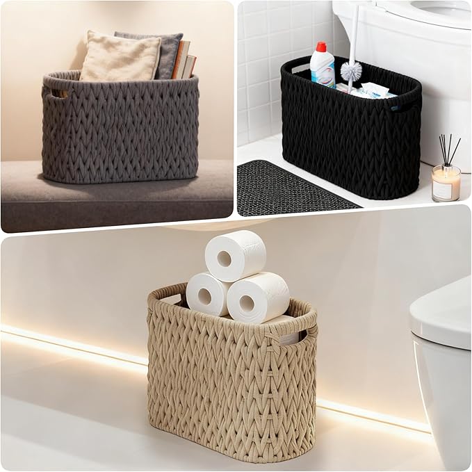 Boho Toilet Paper Storage Baskets, Cotton Rope Woven Bathroom Basket Set of 2 - Image 6