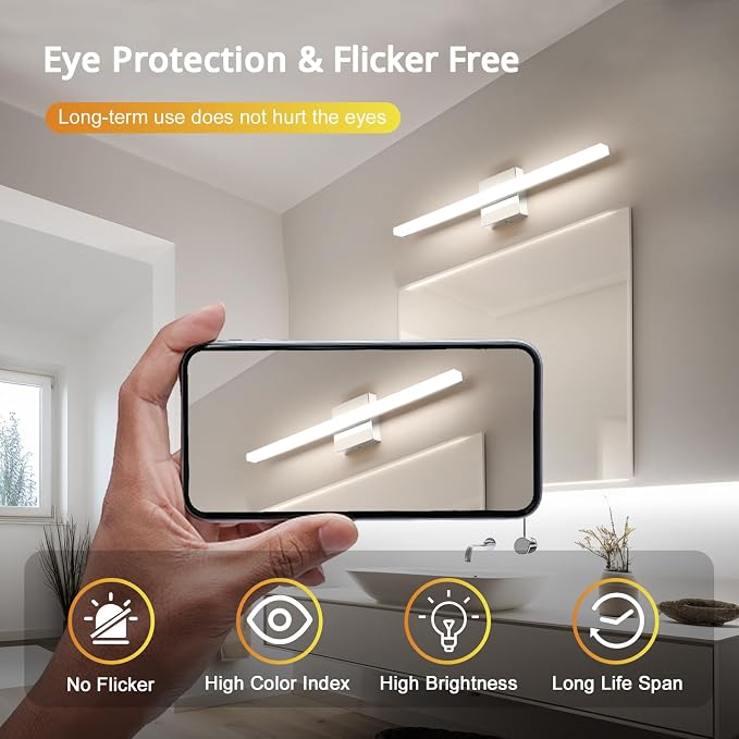 Combuh LED Bathroom Vanity Light Bar 24Inch 14W IP44 Chrome Shining Over Mirror - Image 5