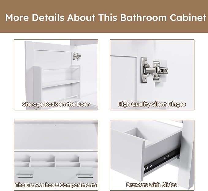 Montary 42" Bathroom Vanity Without Sink, Modern Stylish MDF Bathroom Storage - Image 6